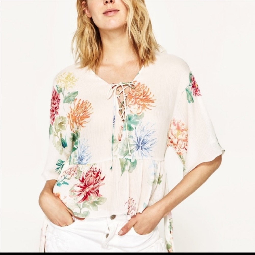 Zara floral waist belt tie top